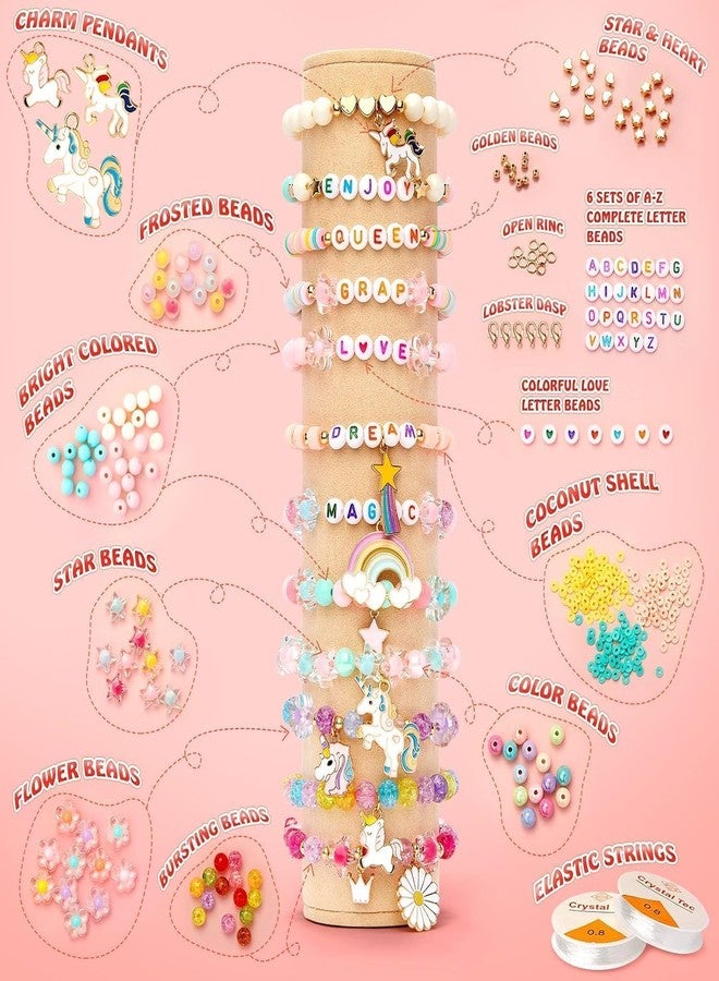 Nuvex Unicorn Jewelry Bead Set for Girls | Macaron Color Beads, Letter Beads, Charms & Pendants | DIY Bracelet & Necklace Craft Kit for Kids, Crystal Star & Flower Hair Bead - Unicorn Color - Image 2